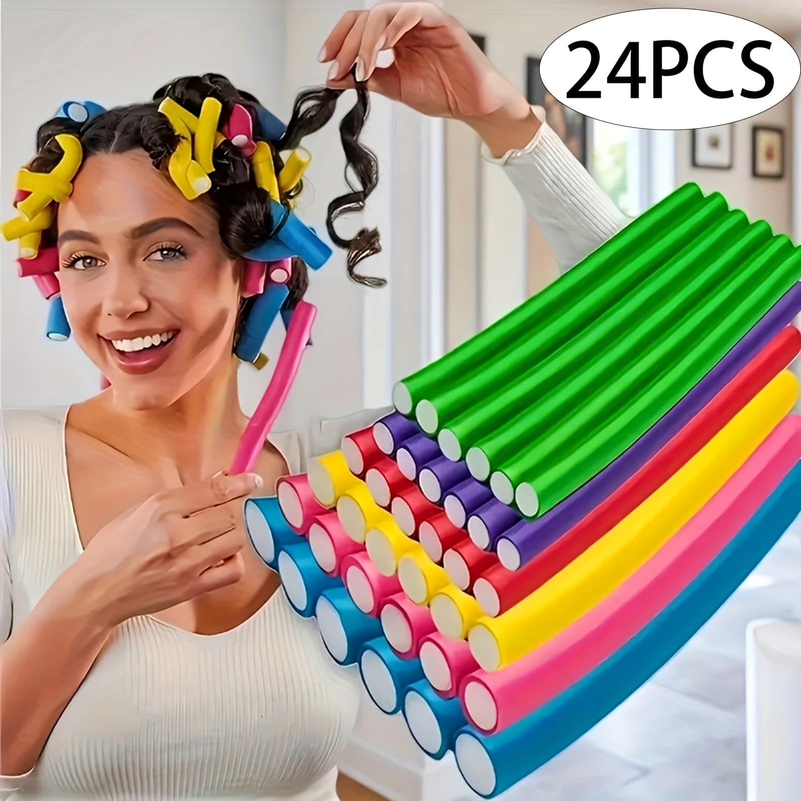 TEMU 24pcs Flexible Rollers Hair- Curlers Set, Rollers For Long & Short Hair, No Heat Curling Rods With Soft Flexi Twist, Hair Rollers For