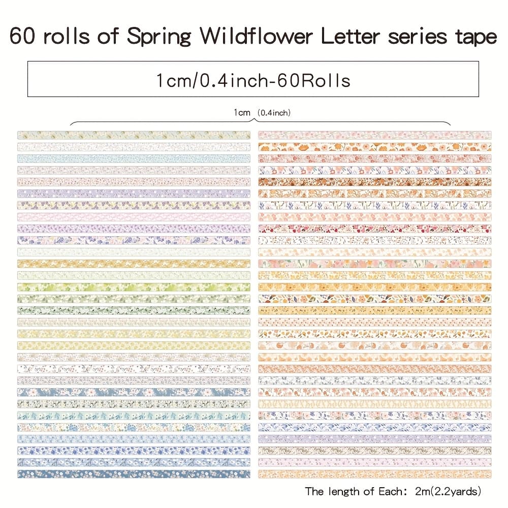 TEMU 60 Rolls Vintage Washi Floral Tape With 6 Rolls Bronzing Scrapbooking Sticker Tapes 2m (2.) Long Decorative Masking Tape Set For Diy Crafts Journals Planners Journaling Supplies