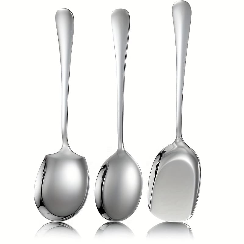 TEMU 3pcs Extra-large Serving Spoon, Stainless Steel Serving Spoon, Cooking Spoon, Pasta Spoon, Buffet Container, Silvery Tableware, Food Grade Stainless Steel