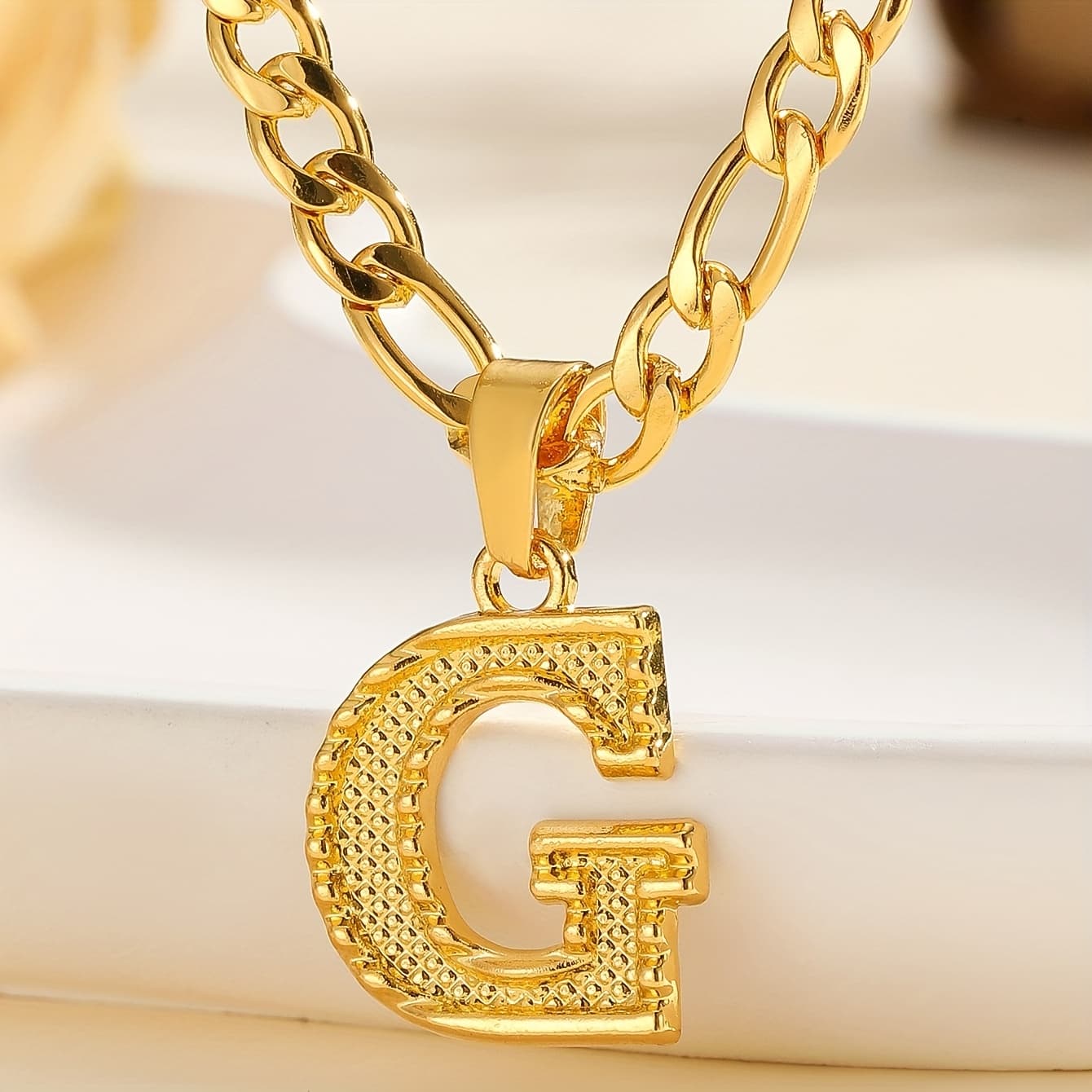 TEMU 1pc 14k Golden Plated Cuban Necklace Suitable For Him - -free A-z Alphabet Letter Beads (a-z) For Initials, Couple Necklaces, Daily Wear & Gift For, Spring Fashion Minimalist Jewelry Accessories