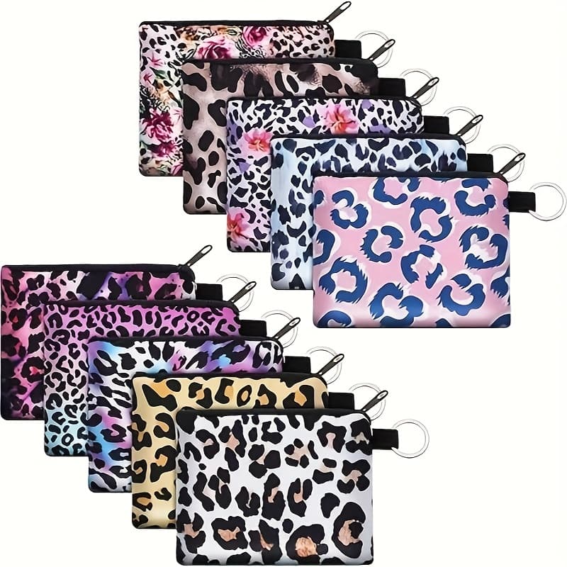 TEMU 10pcs Small Purse For Women Bulk Boho Change Purse Mini Pouches Wallet Bag With Zipper For Women (leopard Print, 4.52 X 3.74 Inch)