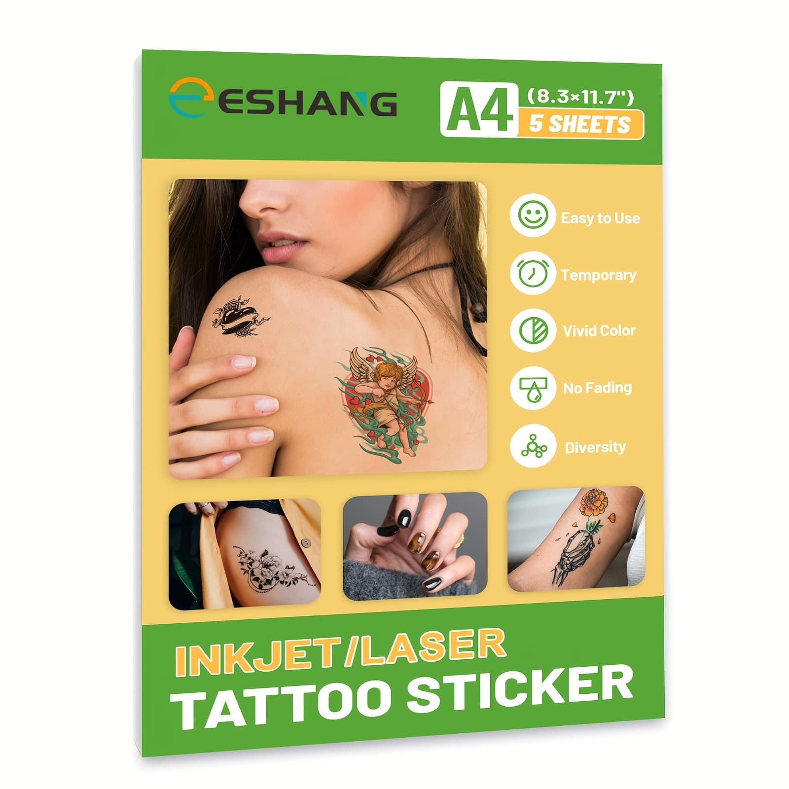 TEMU 5 Sheets Printable Temporary Body Art Transfer Paper, A4 Size, Compatible With Inkjet & Laser Printers, Diy Skin Sheet For Festivals, Parties & Celebrations