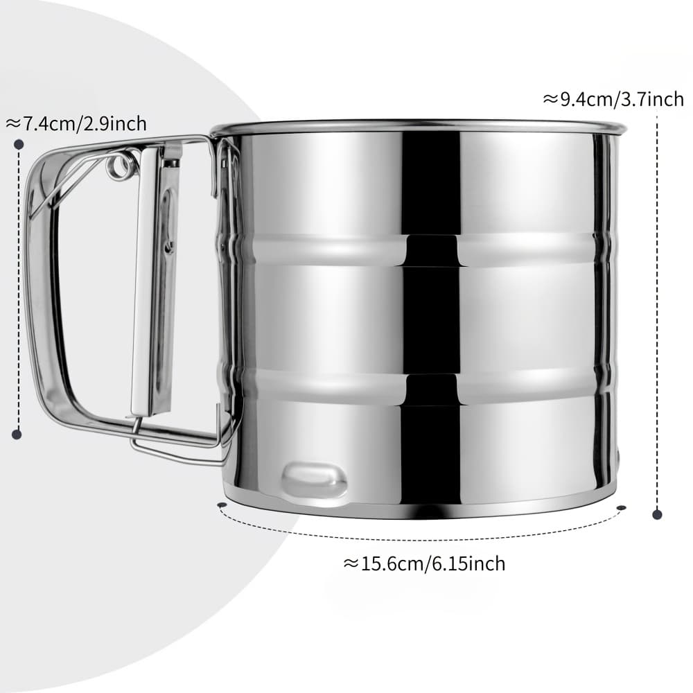 TEMU 1pc Stainless Steel Flour Sifter With Double Layer Fine Mesh, 1 Hand Press Crank, Powdered Sugar Shaker Duster For Baking Cakes - Ideal For Halloween, Christmas, Thanksgiving, Flour Sieve,