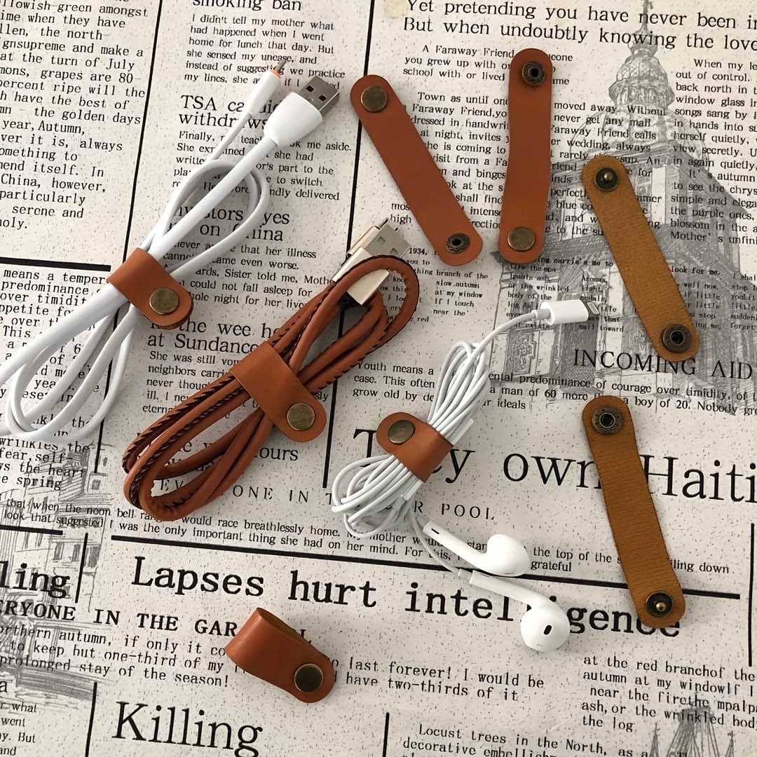 TEMU Leather Data Cable Cable Binding Storage Earphone Cable Winding Anti-knotting Manual Napping Leather Cable Winder