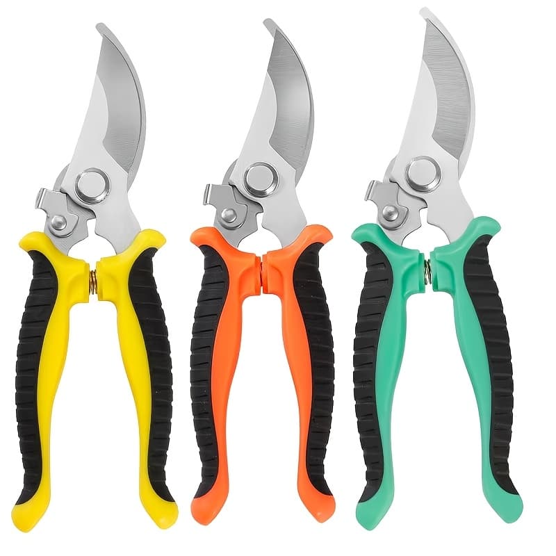 TEMU 3pcs Garden Pruning Shears Set- Stainless Steel, With Ergonomic Non-slip Handles, Labor-saving High-tension Springs, Modern Metal Blade Trimmers For Gardening