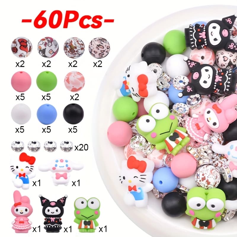 TEMU 60pcs 3d Stereoscopic Silicone Bead Set - Jewelry Making Kit For Pens, Necklaces, Keychains - Handmade Gift Package Spacer Beads