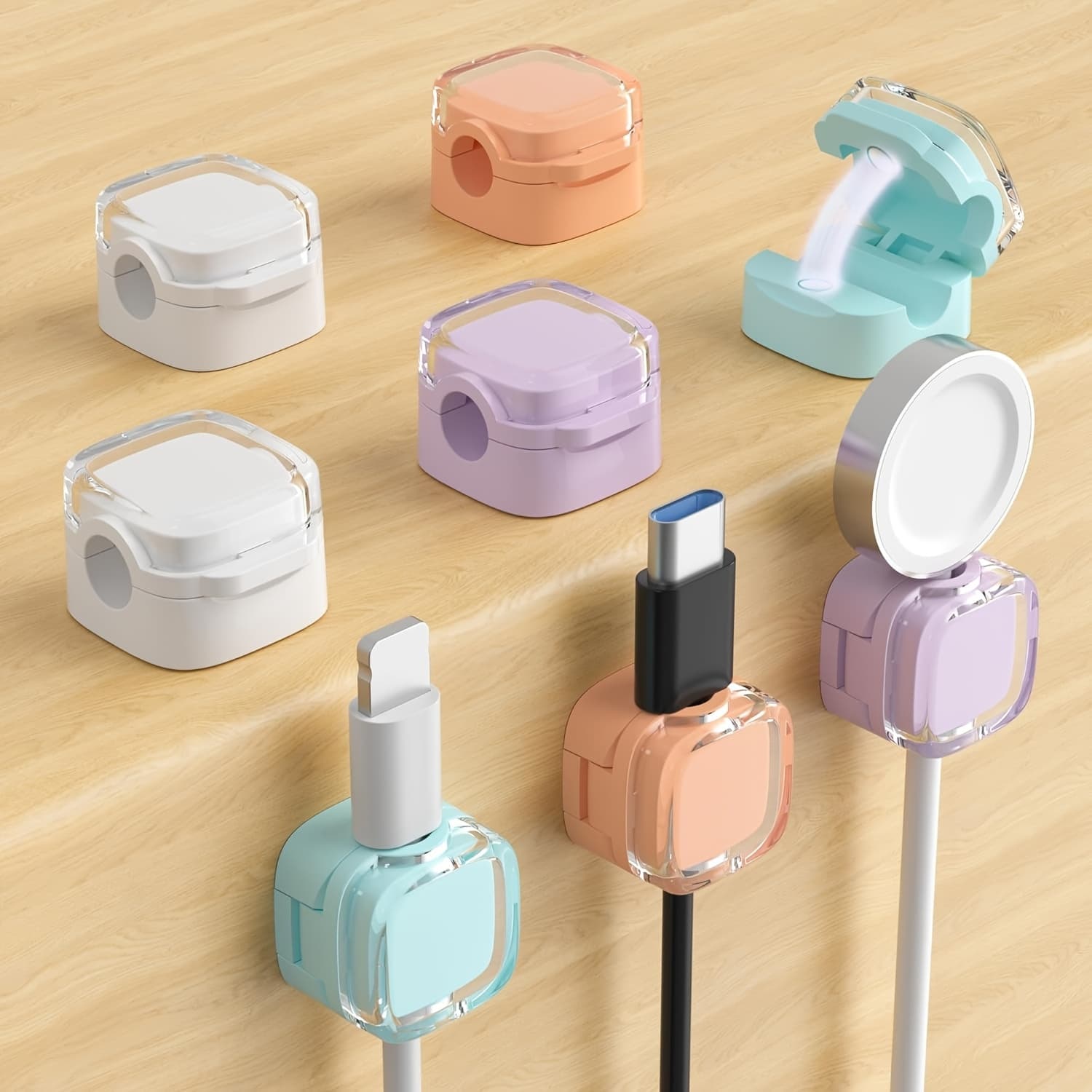 TEMU 8-pack Magnetic Cable Clips, Adjustable Cord Holder For Under Desk Cable Manasynthetic Gemstoneent, Adhesive Charger Wire Organizer Keeper For Home Office Desk Phone Wall Desktop Nightstand.