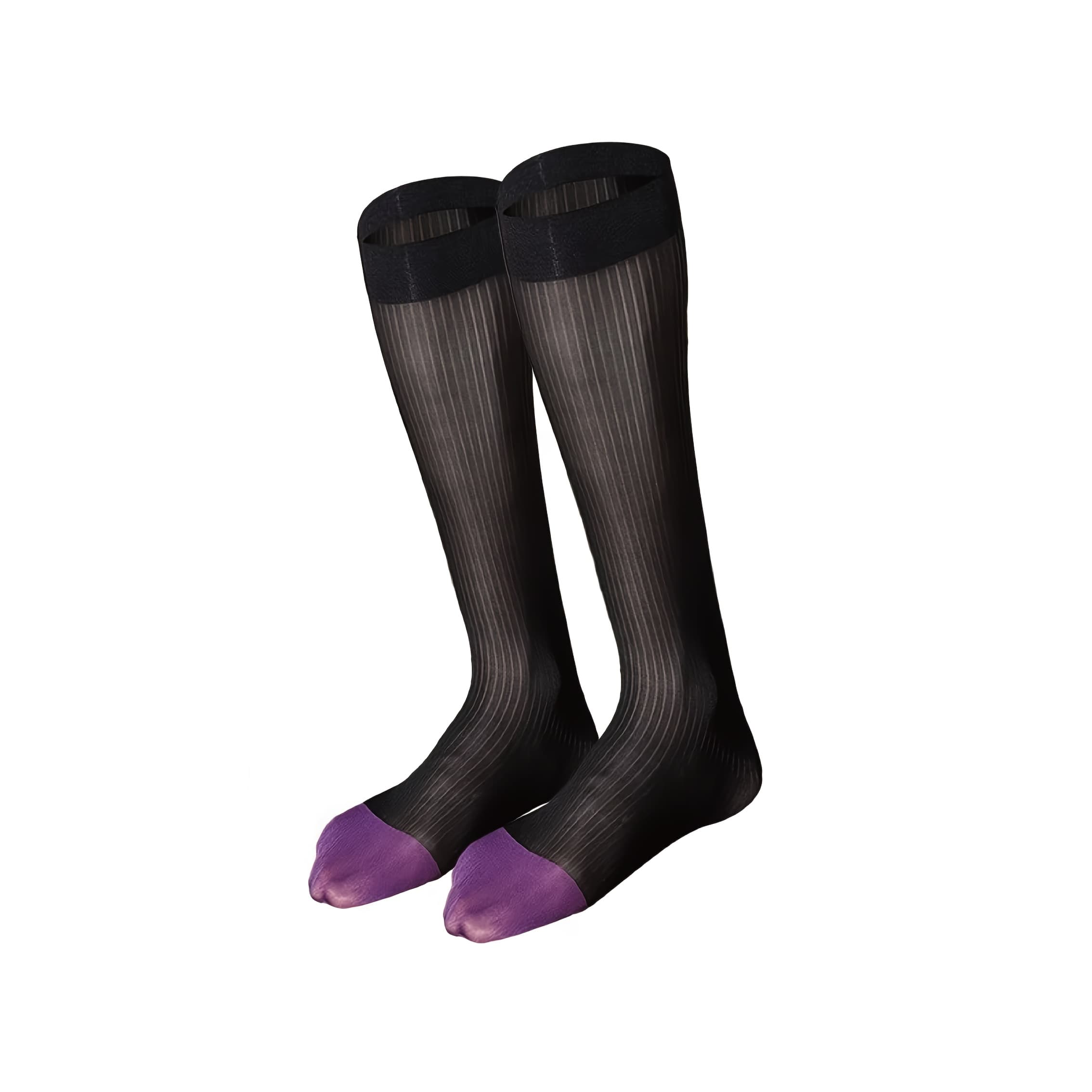 TEMU Men'-pc Suit Stockings, Business Socks, Stylish Socks For Men, Featuring A Purple Toe Design Suitable For All