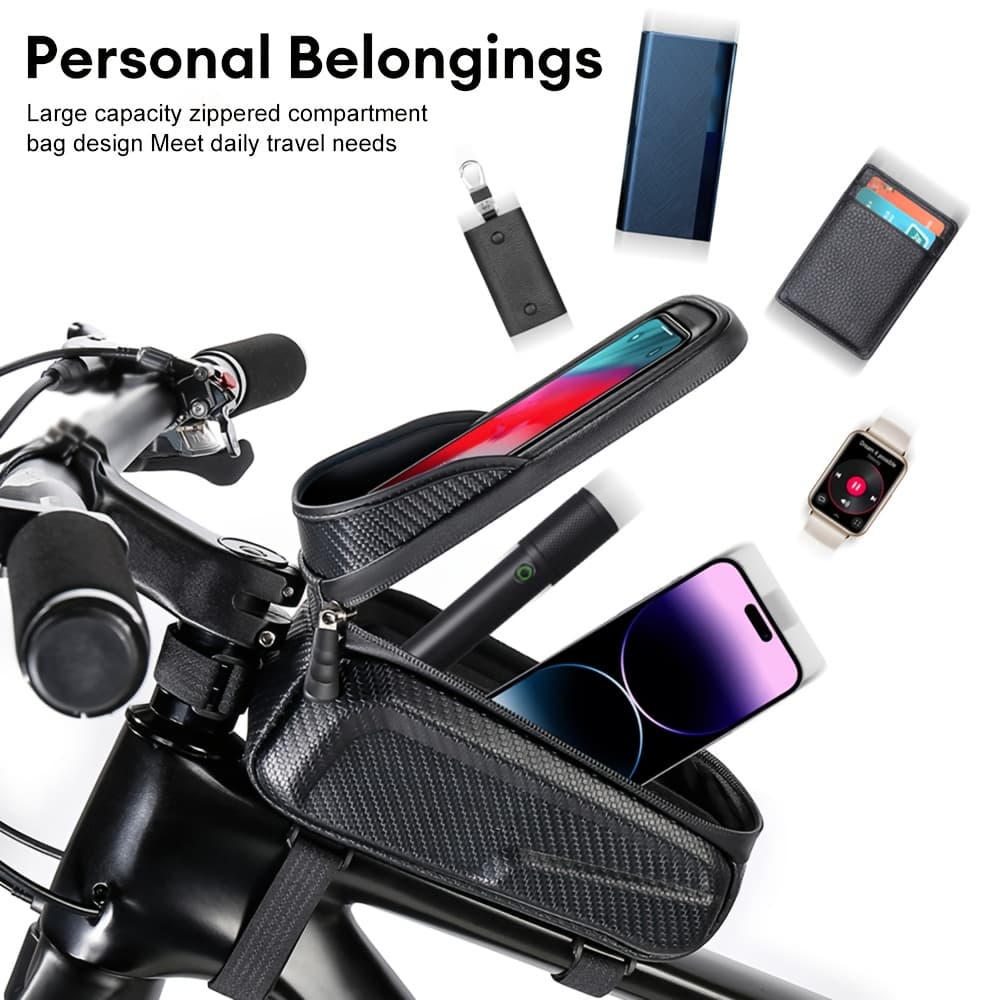 TEMU 1pc Bag With Multiple Storage Compartments - Touchscreen- Top Suitable For Mountain Bikes, Road Bikes, Cross Bikes, And More Outdoor Cycling Accessory Perfect As A Gift