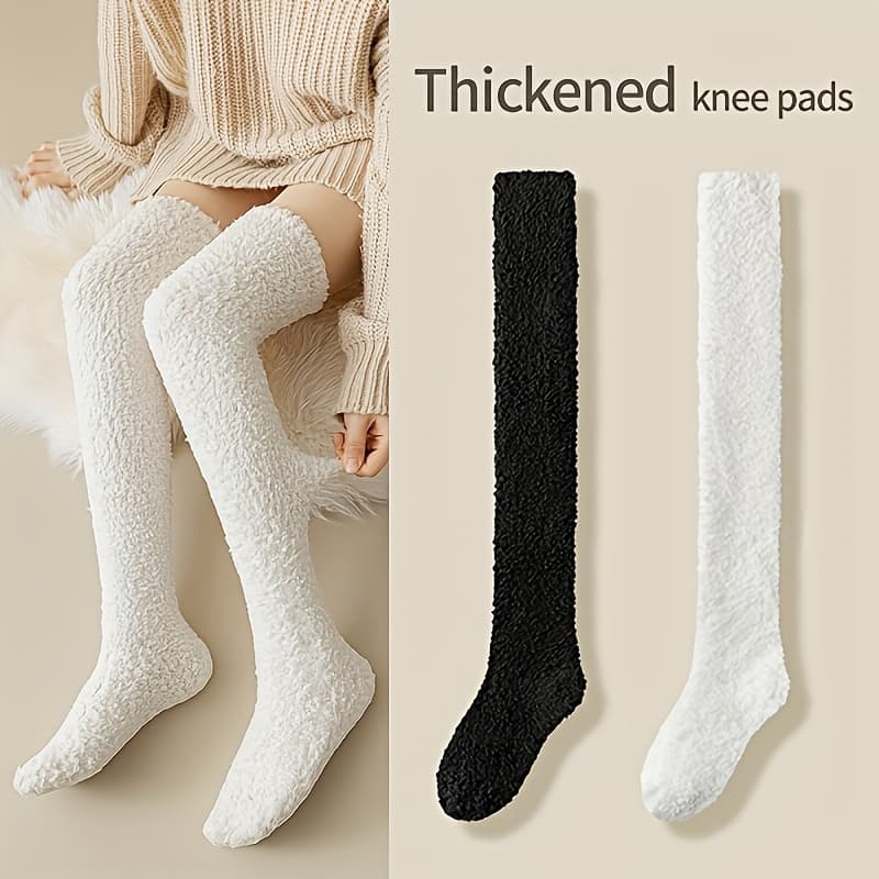 TEMU Of Thick Knee Pads, Winter Cold Resistant And Warm Plush Socks, Over The Knee Socks With Calf Socks, Couple Outdoor Leg Covers, Comfortable And Soft