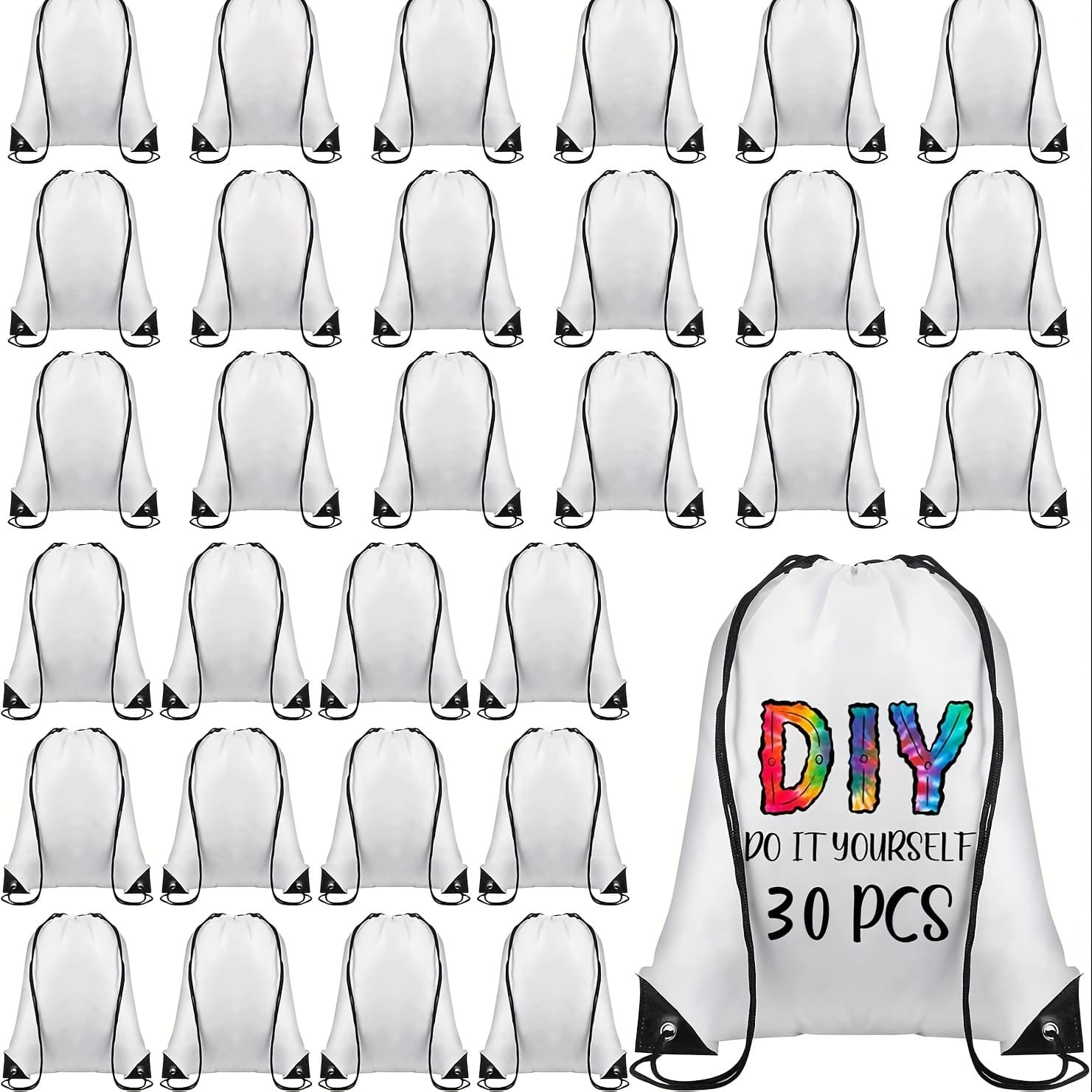TEMU 30pcs Of Empty Sublimation Drawstring Bags, Bulk Drawstring Backpacks For Heat Pressing, Reusable Sublimation Bags, Cinch Sackpacks Suitable For Gym Sports And Crafts, In