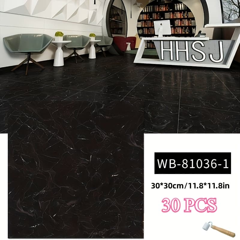 TEMU 30pcs Imitation Marble Thickened Floor & Wall Stickers: Diy Anti-slip, Self-adhesive, Moisture-proof For Kitchen, Bathroom & Furniture Decoration