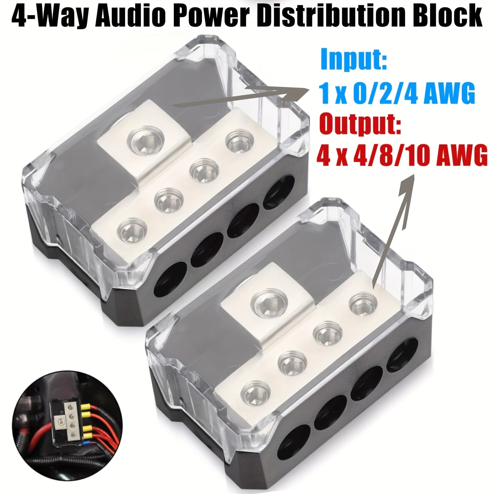 TEMU 1pc A Block, Featuring 1 Input For 0/2/4 Awg Gauge And 4 Outputs For 4/8/ Amps, Designed For Grounding, Without Battery