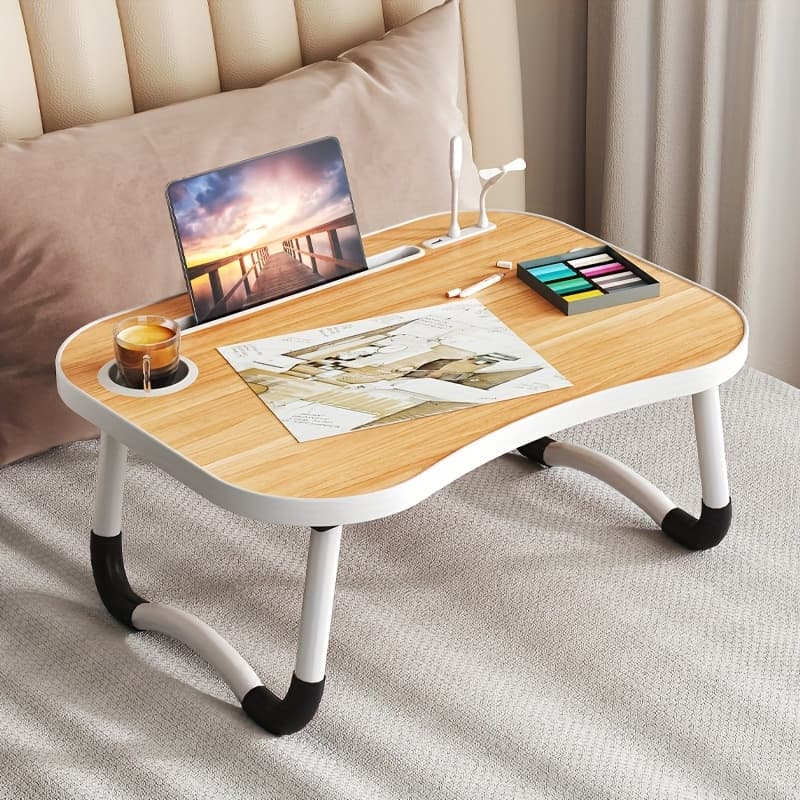 TEMU Foldable Laptop Desk | Portable Laptop Bed Desk With Cup Holder And Tablet Slot, Fiberboard Material For Work, Study, Drawing, And Dining