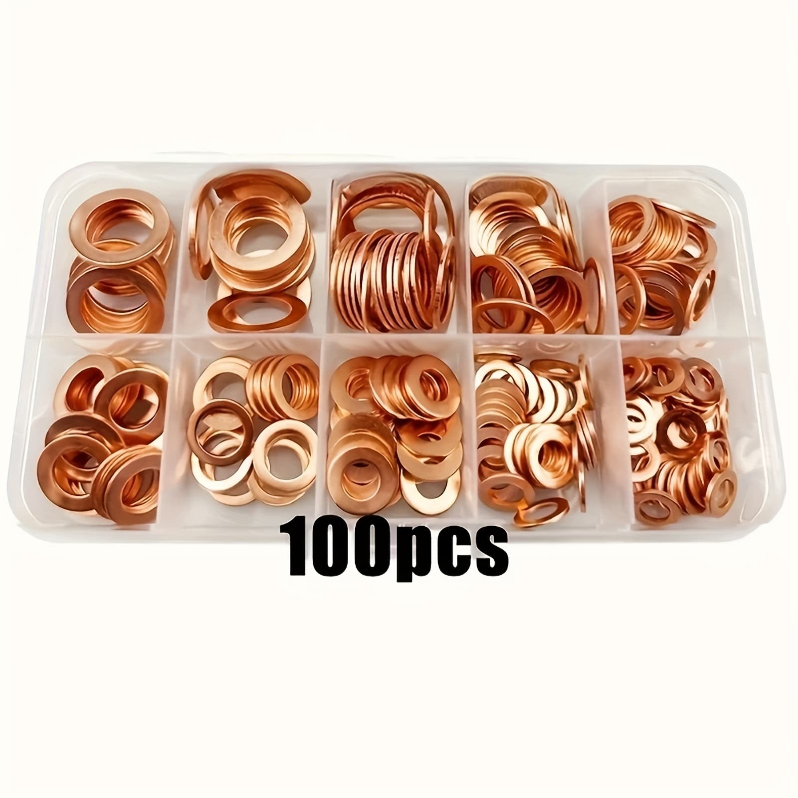 TEMU 100pcs Solid Copper Washers Set, Gasket Sump Plug Oil Shim Flat Plain Spacer Washers For Boat Crush Washer Flat Seal Ring Tool Hardware Accessories