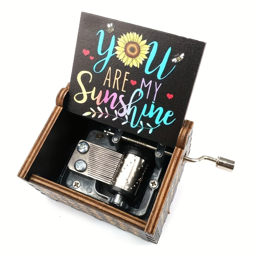 TEMU Wooden Hand-cranked Music Box, Engraved With And Playing Of , A Box For , As A Birthday, Anniversary, Festival Or Gift, Music: You Are My Sunshine