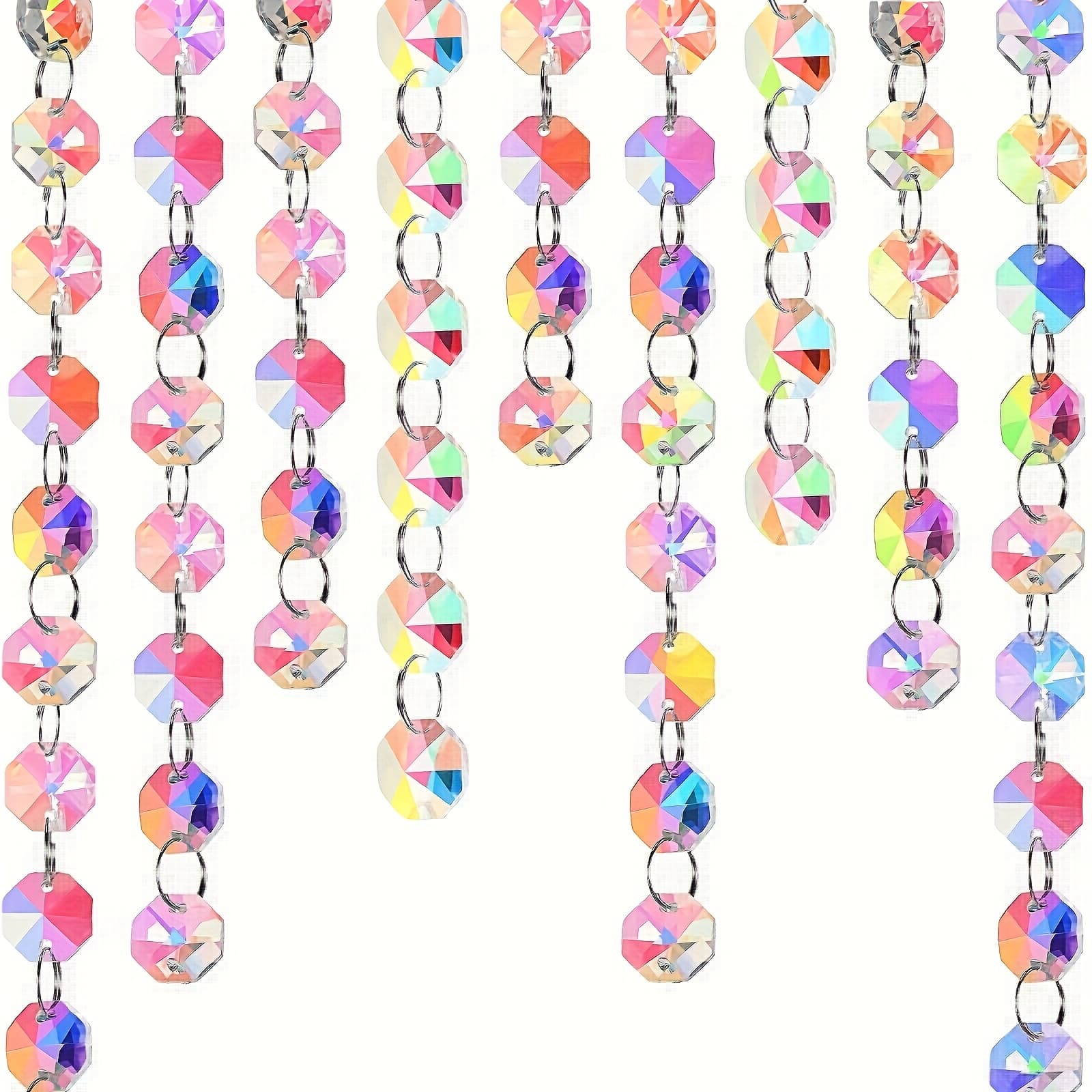 TEMU A 33-foot (10.1-meter) 14millimeter Glass Crystal Beaded Garland And Rainbow Clear Acrylic Diamond Pendant Chandelier Beads Used For The Christmas Tree Wedding Party