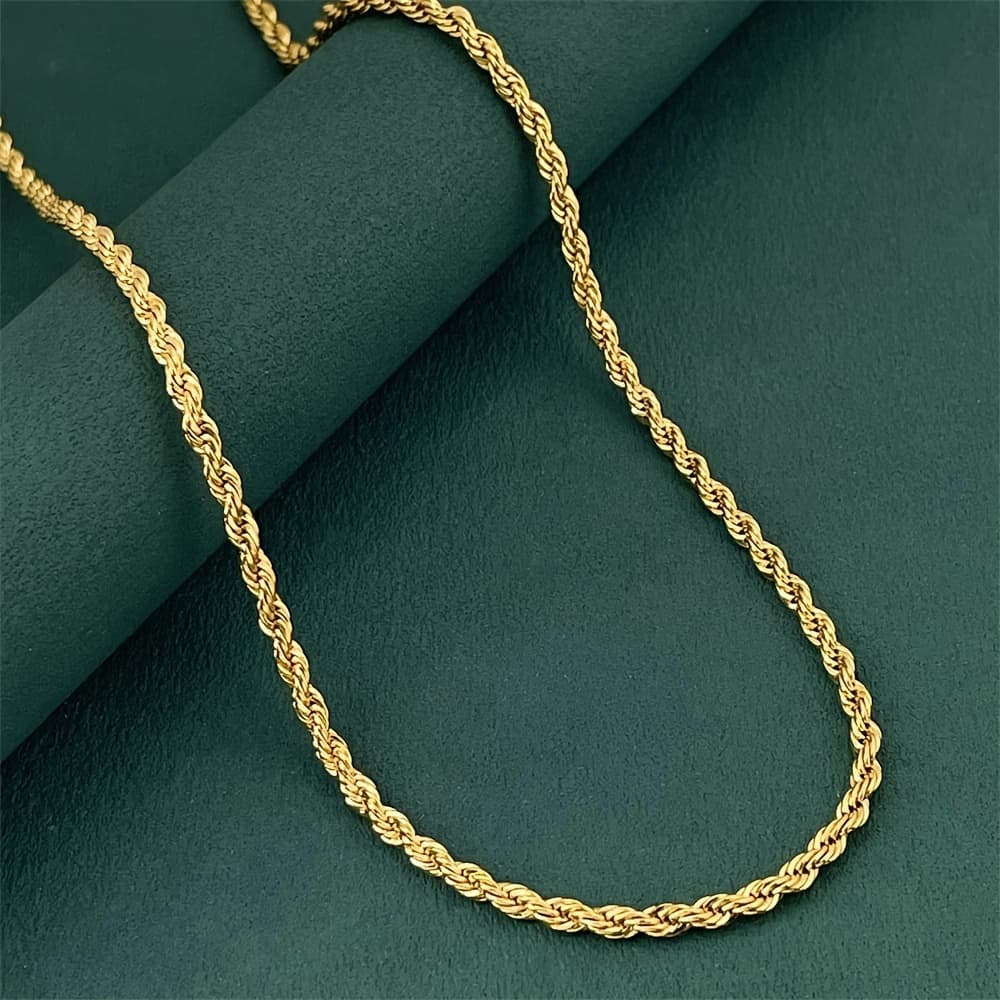 TEMU 18k Golden Plated Rope Chain Necklace, 925 Sterling Silvery Hip-hop Twisted Chain Necklaces, Elegant Jewelry For Xmas Gift, Gift, With Gift Box