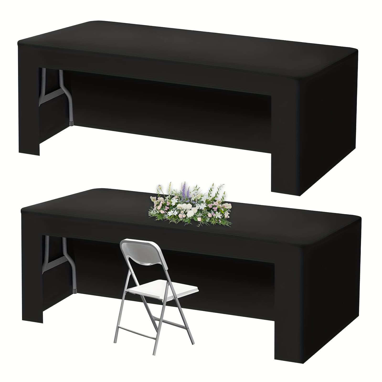 TEMU 2- Back Table Cloths For 4/6/8 Foot Tables | Fitted Table Covers, Ideal For Vendor Booth, Craft , Registration Desk, - Polyester