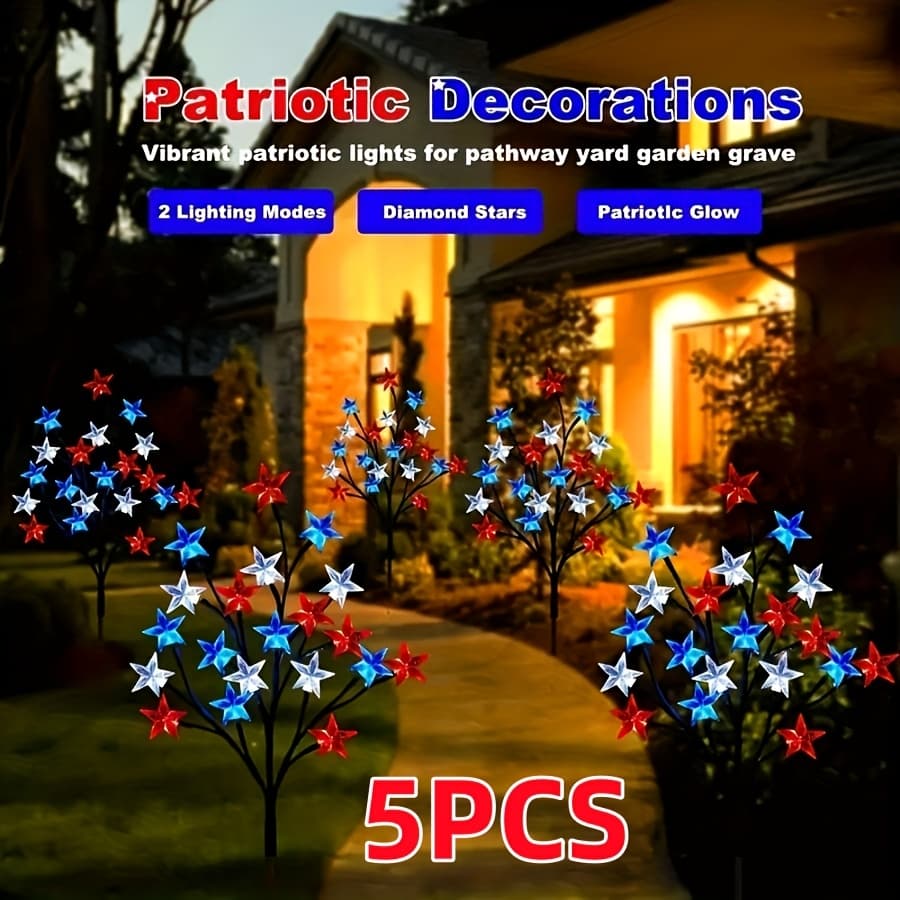 TEMU 1-to-5 Solar-powered Pentagram Ground-mounted Tree Light, Led Garden Light - Pentagram Decoration, Suitable For Day, Labor Day, , Thanksgiving, Patio, Lawn, Courtyard, Path And Garden, .