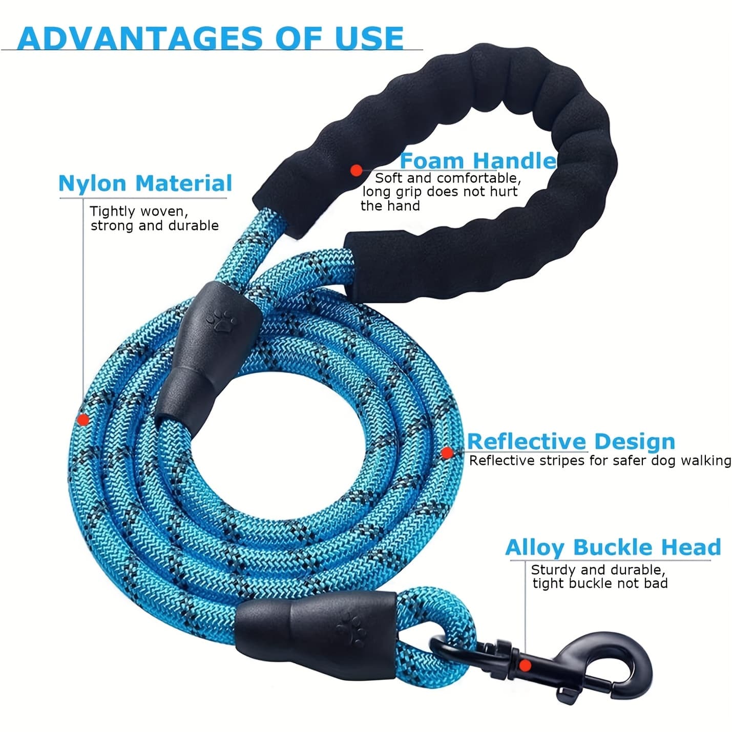 TEMU 4.11ft Dog Leash With Comfortable Padded Handle And Reflective Threads For Small Medium And Large Dogs