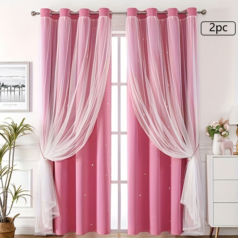 TEMU 100*130cm Khaki/purple/green/blue/grey Double Curtains Lace Gauze Curtains Curtains Decor