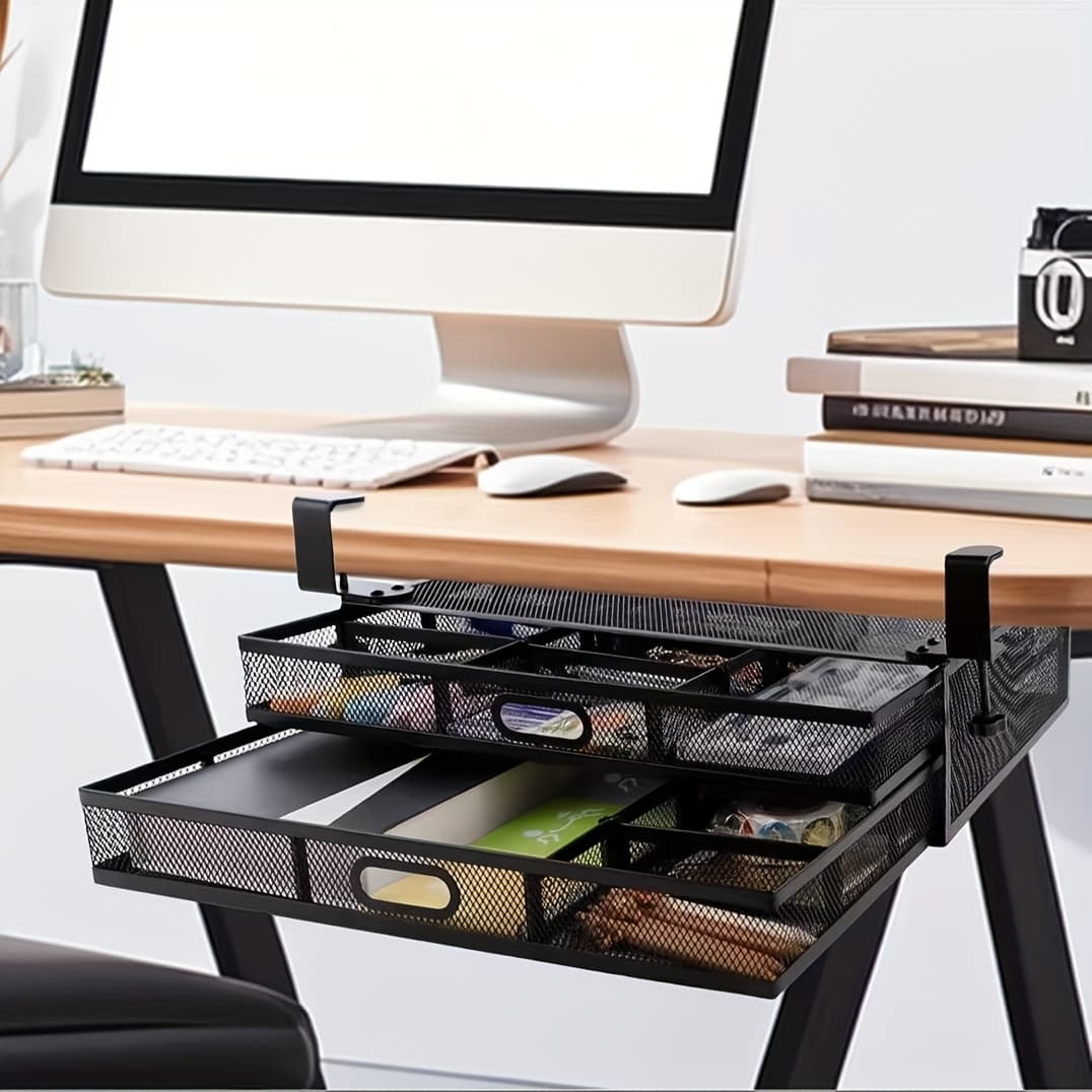 TEMU Under Desk Drawers, No Drill 2 Slide Out Table Storage, Clamp-on Large Capacity Desktop Organization, Metal Drawer Organizers For Office, School, Home