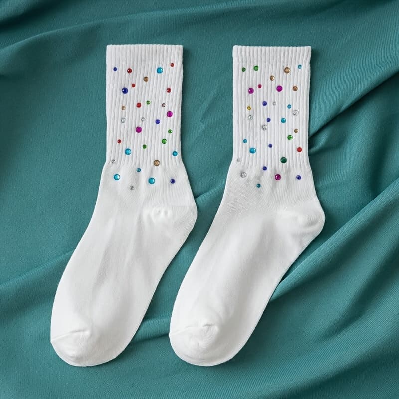 TEMU A Pair Of Colorful, Sparkling Socks In A Stylish Streetwear Design, Suitable For Women, Featuring Mid-calf Length