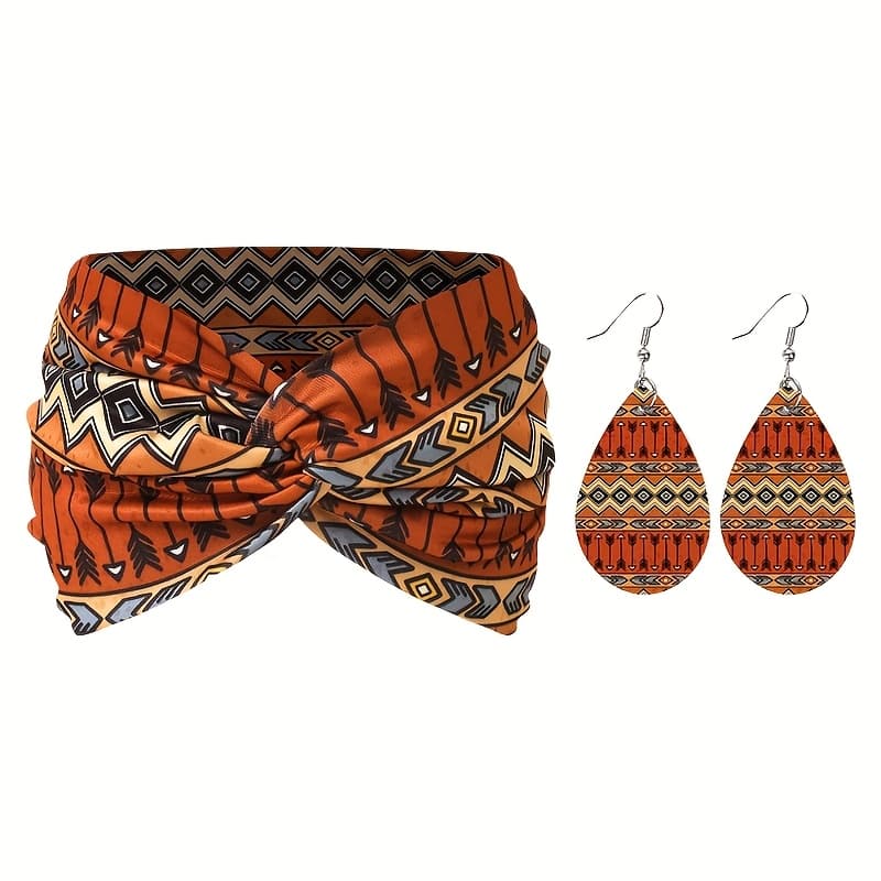 TEMU 3pcs/set Fashion Printing Widened 1pc Headband Plus 1 Pair Of Earrings Women's Headband And Women's Earrings Set Colorful Suitable For Daily Use