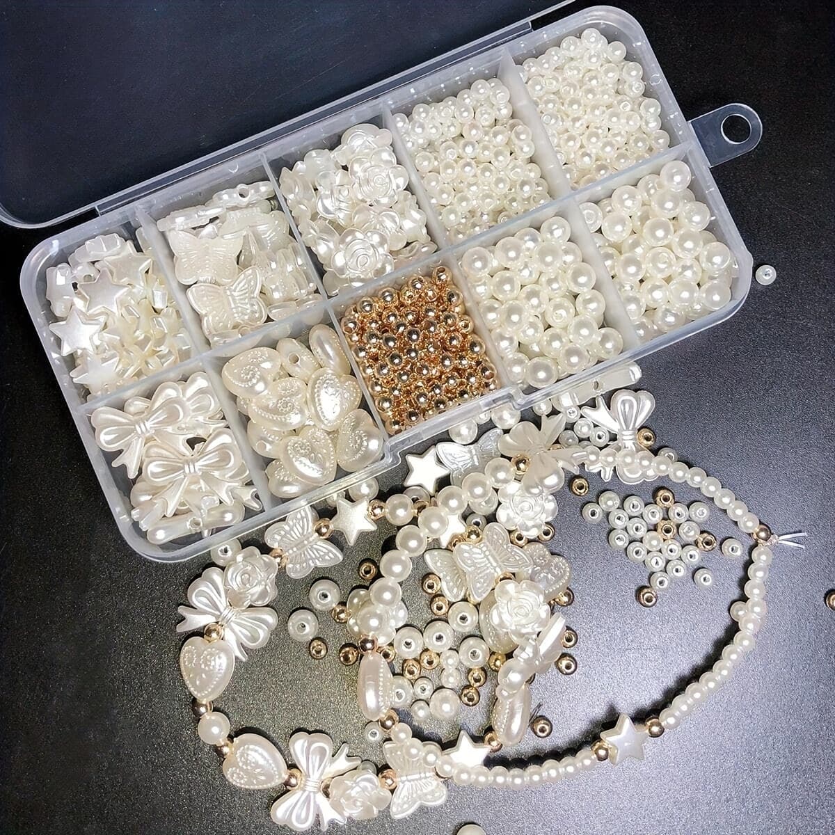 TEMU 800pcs White Mixed Acrylic Pearl Polished Loose Beads Set Elegant For Jewelry Decors Handmade Craft Jewelry Making Supplies And Phone Chain