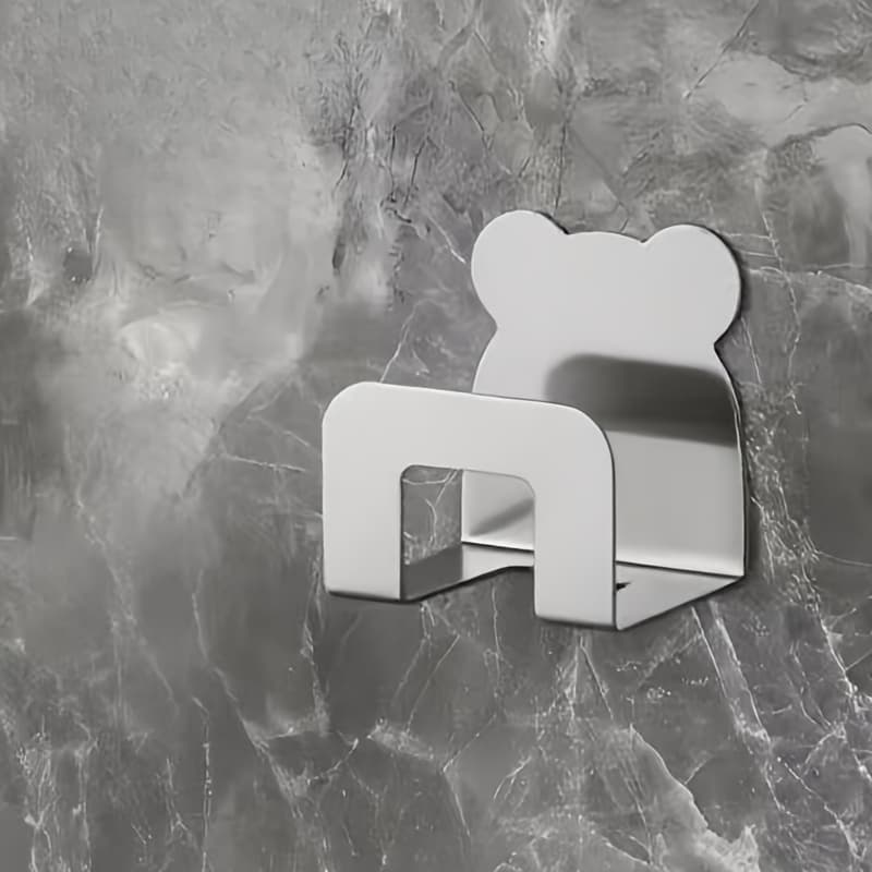 TEMU Adorable Bear-shaped Stainless Steel Kitchen Organizer - Sink Sponge And Cloth Holder, Pot Lid Hook, Wall-mounted Adhesive Drain Rack - Ideal For Halloween & Christmas Gifts