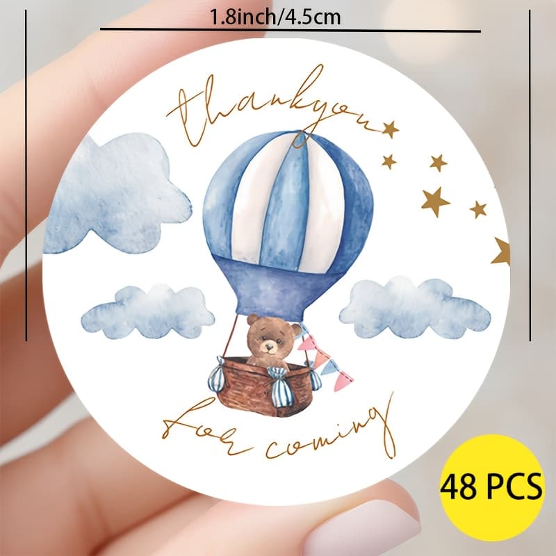 TEMU 48pcs Brown Bear Hot Air Balloon Thank Sticker Design, Ideal For Weddings & , For Family & - Warm Joy