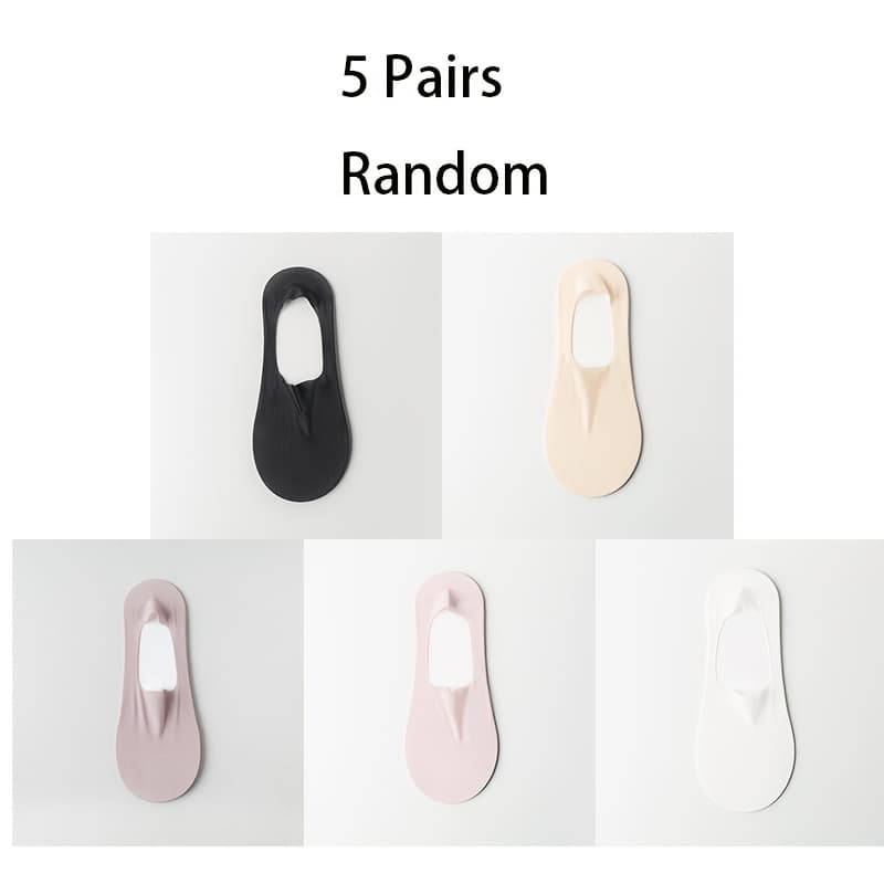 TEMU Random 5 Pairs Of Mixed Colors Women's Ice Invisible Socks, Ultra-thin Breathable Mesh Liner Socks, Silicone Anti-slip Design, Suitable For Loafers And High Heels
