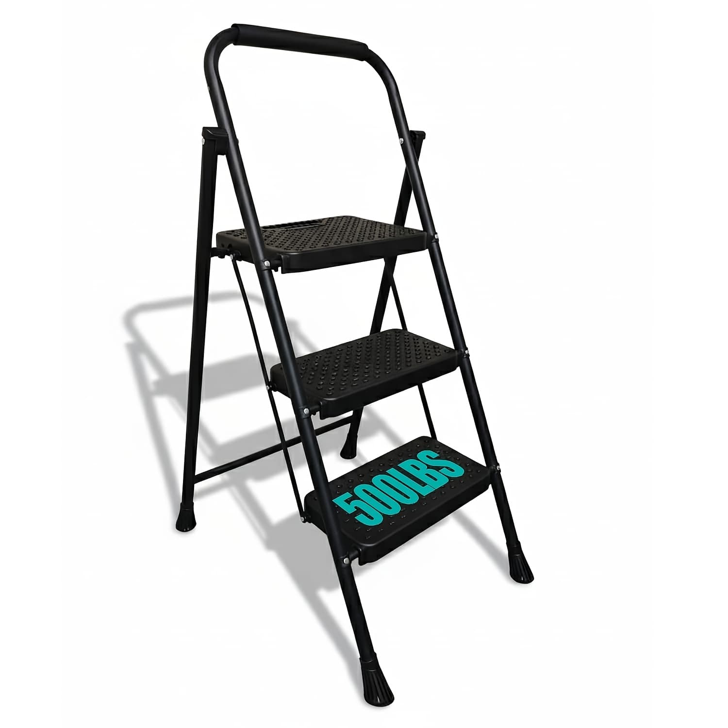 TEMU Step Ladder Folding, Step Stool With Handrail, Non-slip Wide Pedal, Heavy Duty Steel Ladder For Adults, Kitchen Home Indoor Outdoor