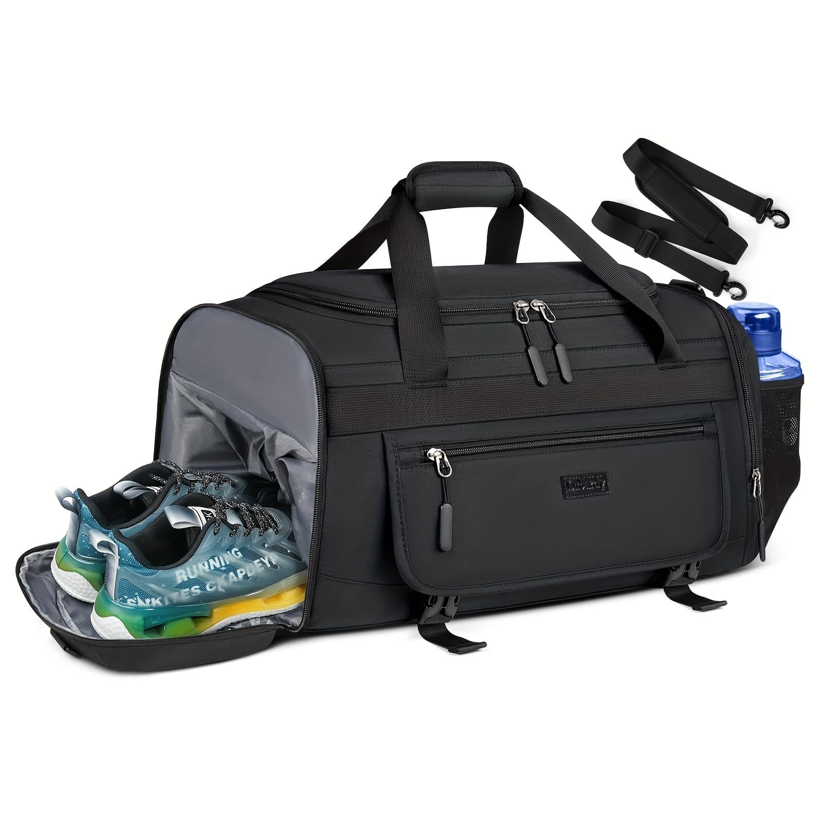 TEMU Rainsmore Gym Bag For Men 40l Sports Duffel Bags Gym Duffle Bag Women With Shoe Compartment & Wet Pocket Travel Duffel Bag Lightweight Weekender Overnight Bag Black