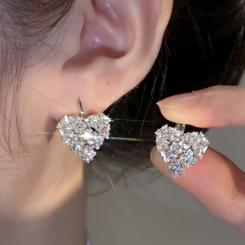 TEMU Sparkling And Sweet Synthetic Zirconia Love Earrings For Women Wedding Parties Elegant Earrings For Daily Wearing Gifts For Girlfriend And Wife To