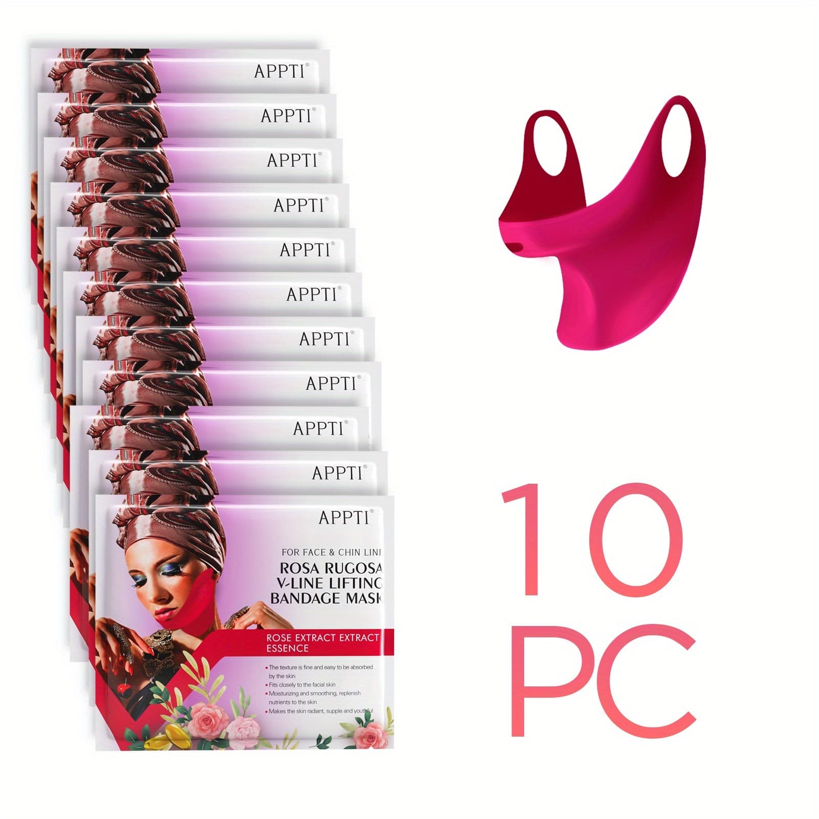 TEMU 10pcs Overnight Collagen Face Mask Set - Christmas, New Year & Halloween Gift! Lifting System For Neck, Chin & Face Firming, Light Beige For Dry & Sensitive Light Beige.