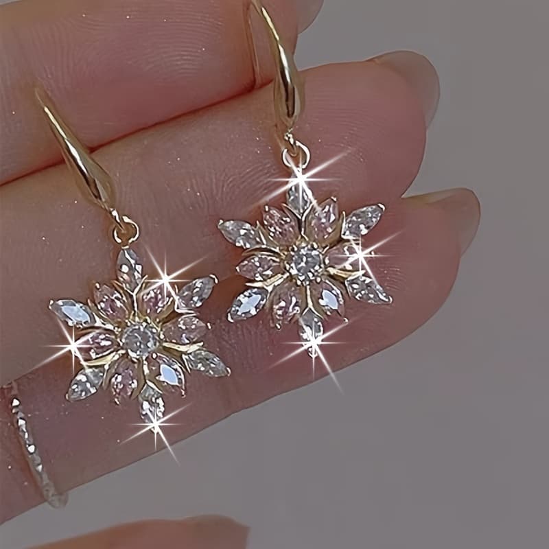 TEMU S925 Sterling Snowflake Earrings - , Suitable For Casual Decoration, Holiday Gift For Girlfriend