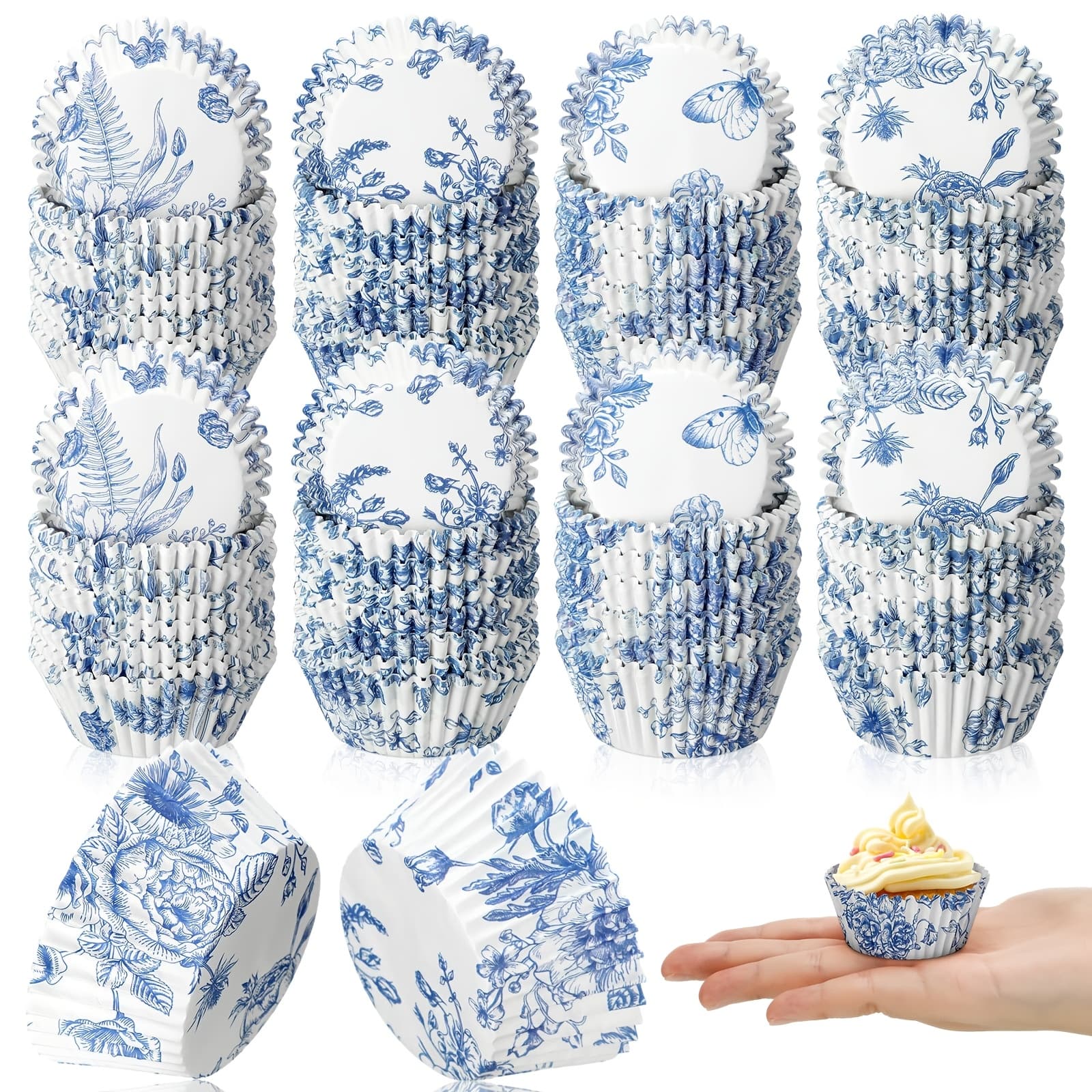 TEMU 800pcs Blue And White Flower Cupcake Liners Flower Cupcake Wrappers Grease Proof Liners Disposable Cupcake Papers Baking Cups For Baking Weddings Party(3.15 X 1.97 X 1.18 Inch)