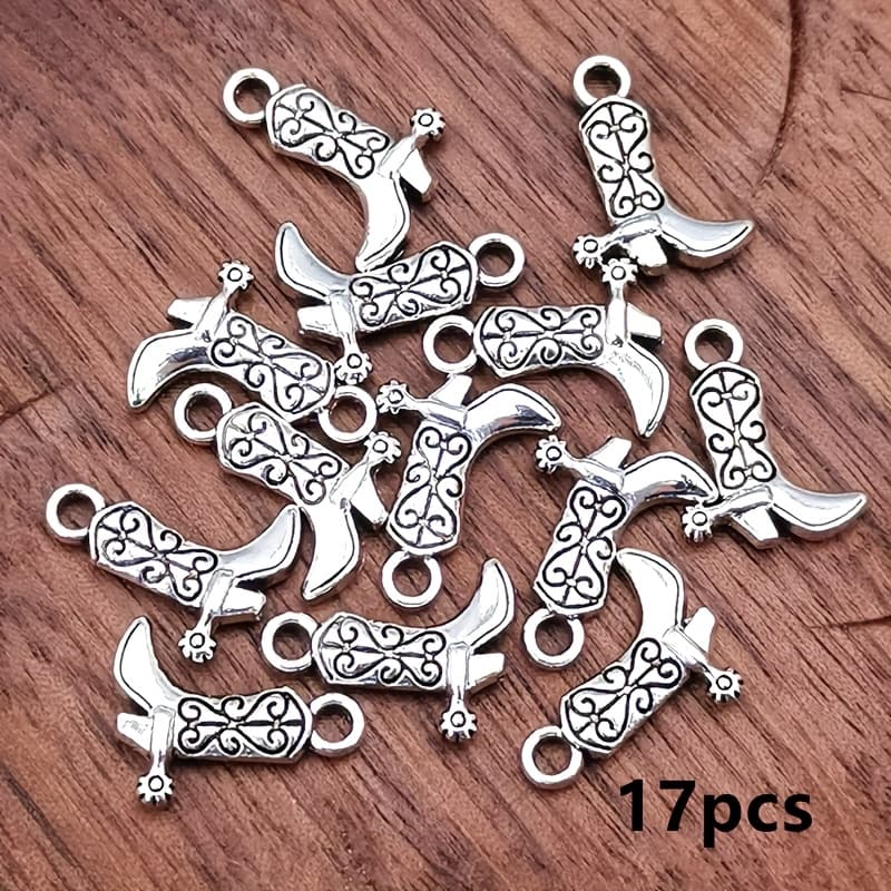 TEMU 17pcs Retro Western Cowboy Boots Charm Pendant, Bohemian Style Jewelry Accessories, Handmade Making Bracelet, Necklace, Earring Accessories 17*12mm