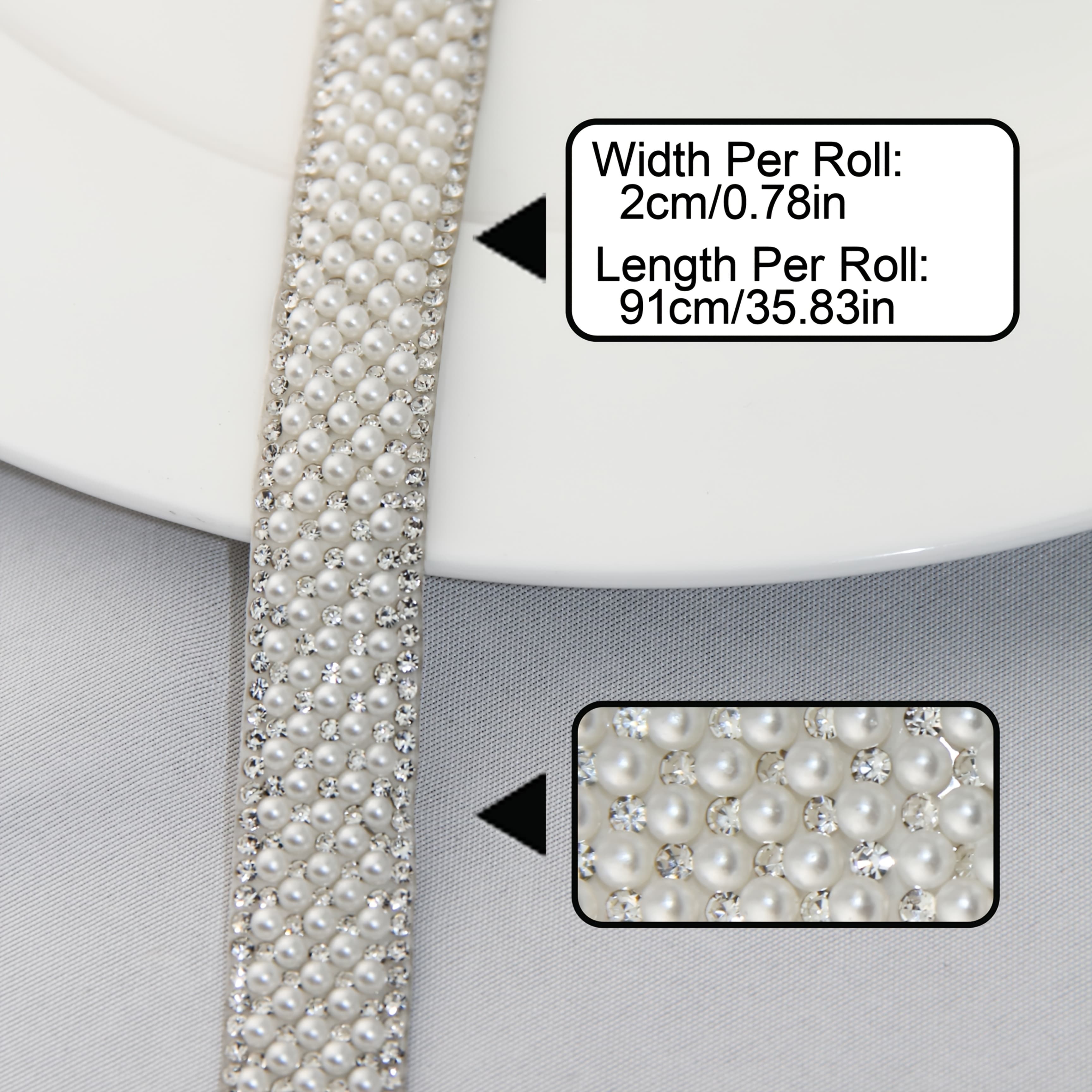 TEMU 1pc Pearl Ribbon Self-adhesive Bling Pearl Wrap Roll Crystal Tape Strips Trim For Decorative, Wedding Dresses, Shoes, Bags, Clothing And Party Decoration
