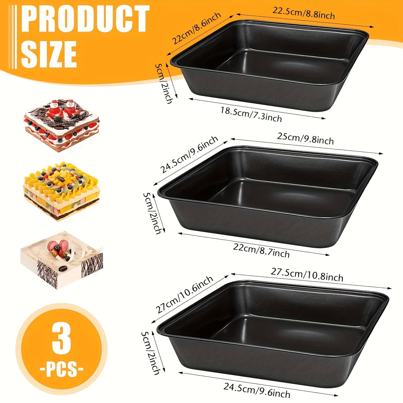 TEMU Set Of Baking Pans, 2.27 Inches Deep, Bakeware Suitable For Brownies, , And Cakes; Includes Wide, Heat-resistant Handles; Safe For Dishwasher Use