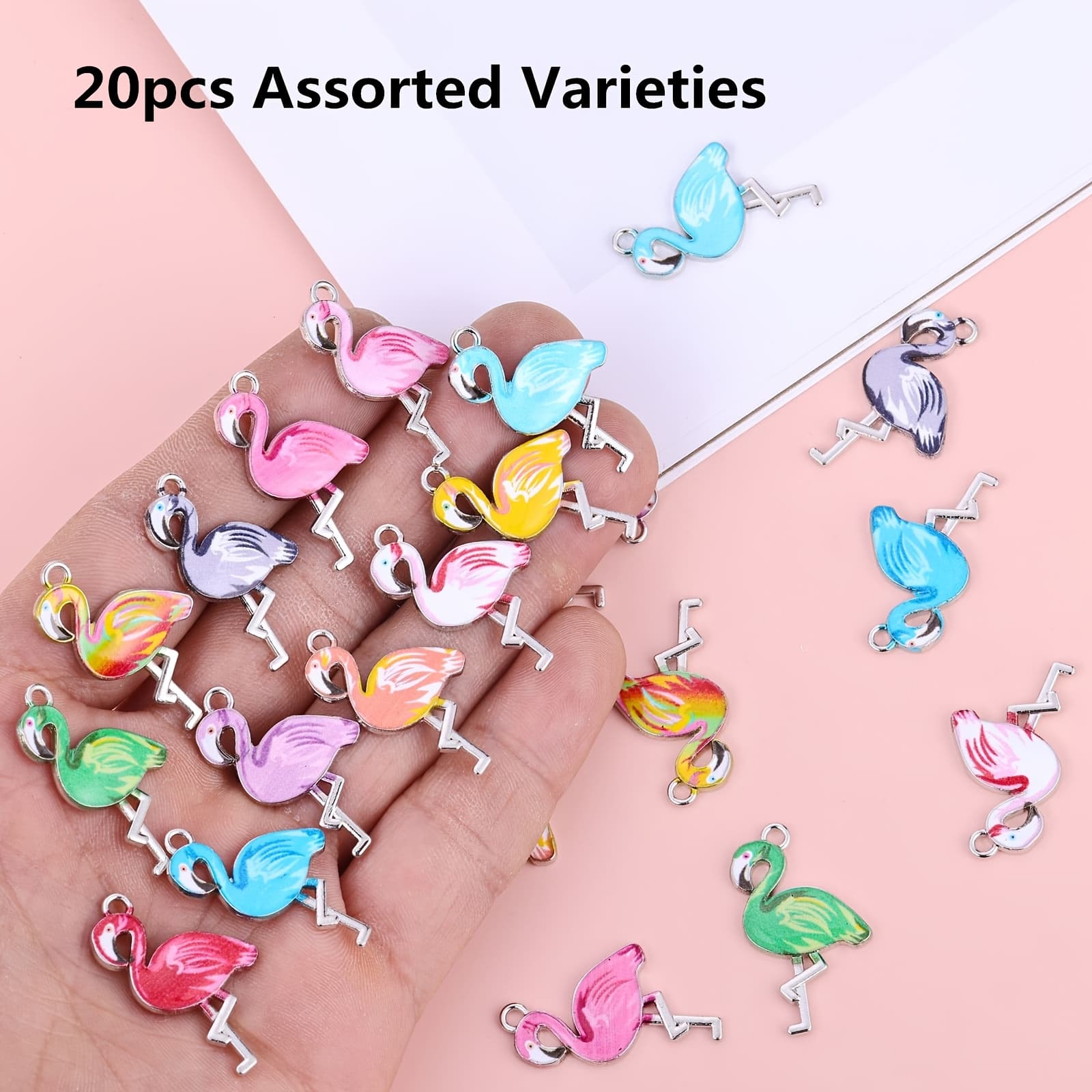 TEMU 20pcs Vibrant Flamingo Pendants - Mixed Alloy, Charms For Diy Necklaces, Bracelets, Earrings, Making| Design|durable Alloy