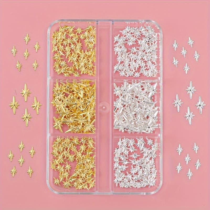 TEMU 430pcs Nail Art Charms, Hypoallergenic Golden & Silvery Cross Mini Metal Copper Jewelry Accessories, Nail Rivet For Diy Manicure Decoration, Women Nail Decor