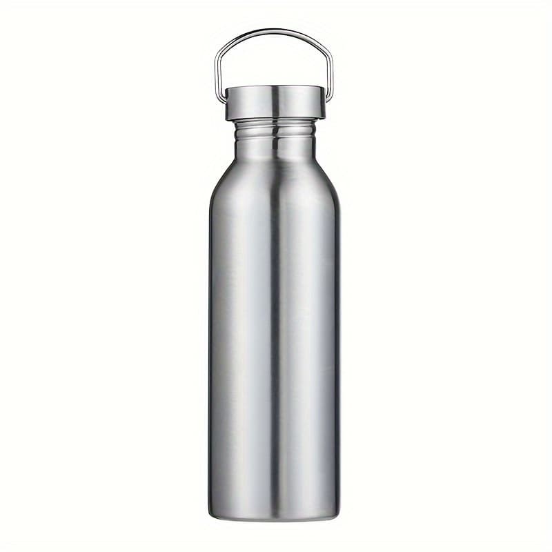 TEMU 1pc Stainless Steel Water Bottle, Single-walled, 304 Sports For Outdoor Cycling, Cup, Portable With Leather Accent Loop Lid, Durable For Gym & Travel