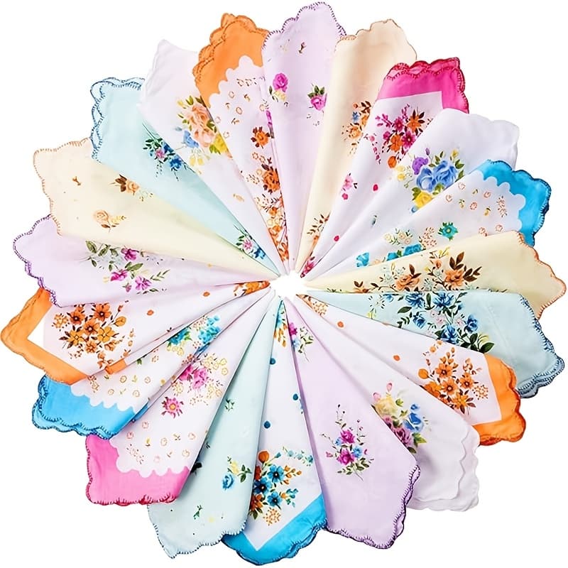 TEMU 20pcs Handkerchiefs For Women Vintage Blend Colorful Embroidered Ladies Handkerchief Tea Party Favors