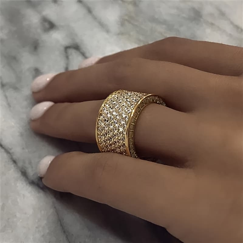 TEMU Y2k High-end Hip-hop Wide Band Micro-pave Zirconia Women's Ring Suitable For Daily Engagement Wedding Men Women Universal Jewelry