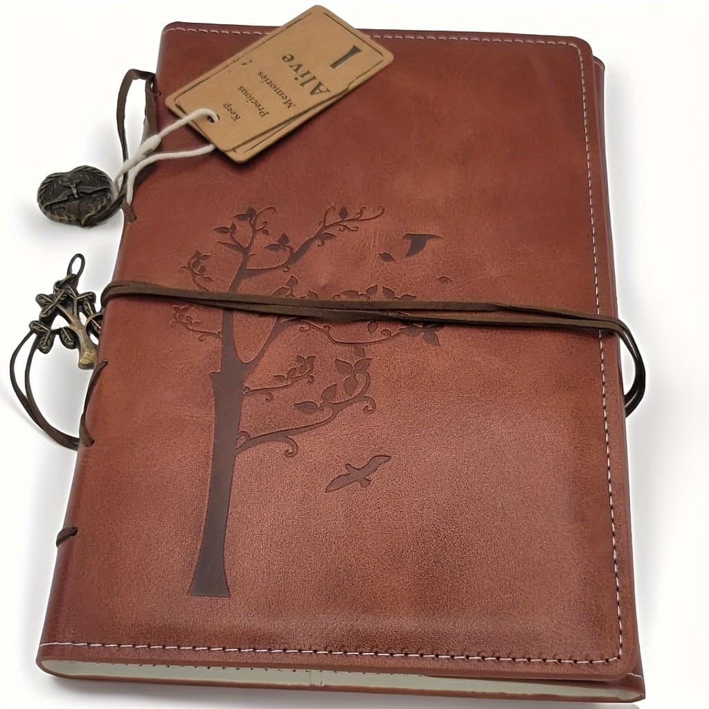 TEMU A5 Leather Notebook 5.5"x8.1" - Narrow Ruled 6mm, Vegan Leather Cover, Removable Tree Hardcover With 185 Creamy Pages, Built-in Pen Holder, 3 Ribbon Bookmarks - Perfect Gift
