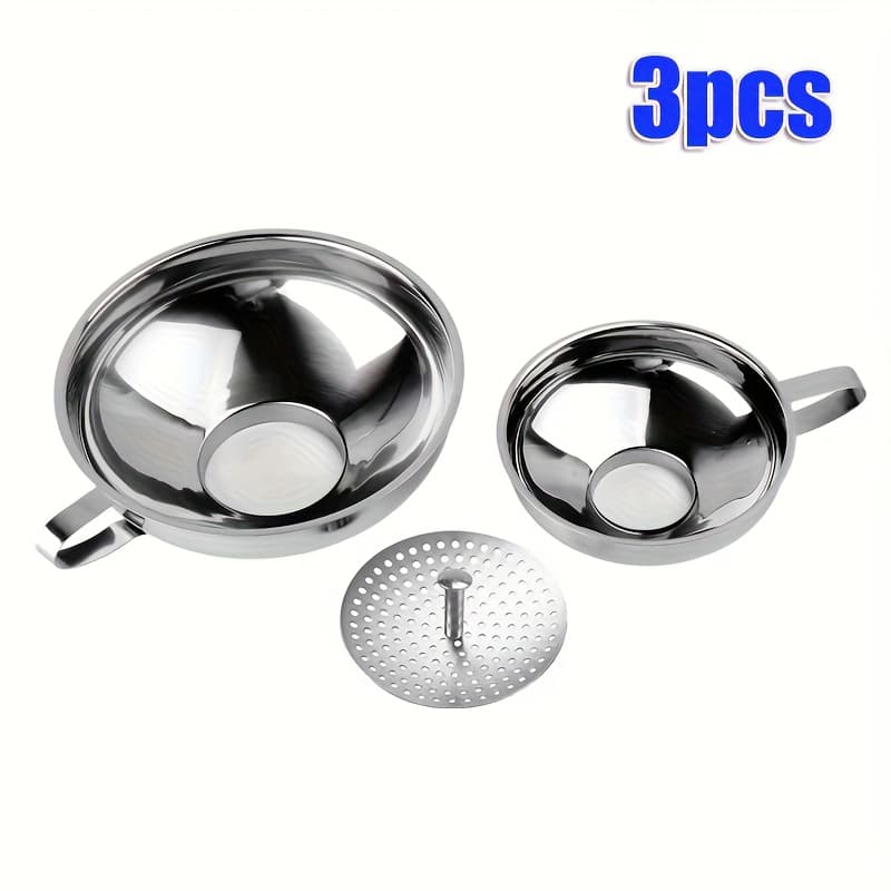 TEMU 3pcs Canning Funnels For Filling Mason Jars With Strainer, Food Grade Stainless Steel Funnels For Kitchen Use, Metal Wide Mouth Funnel For Mason Jar