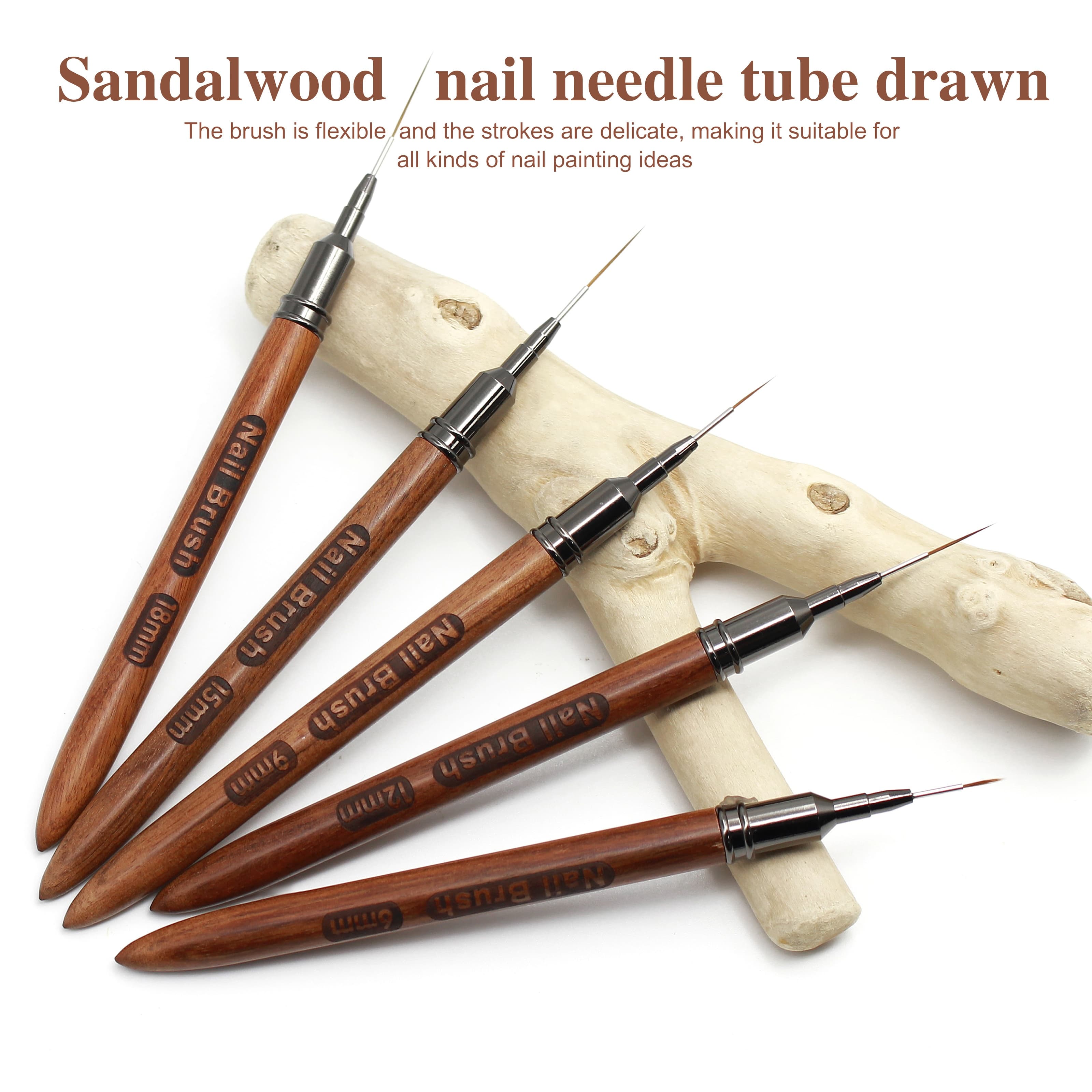 TEMU Nail Art Brushes, 5pcs Nail Art Liner Brushes, Painting Art Design Brush Set Nail Dotting Drawing Tool For Long Lines, Thin Details, Fine Drawing Sizes 6/9/12/15/18mm, Natural